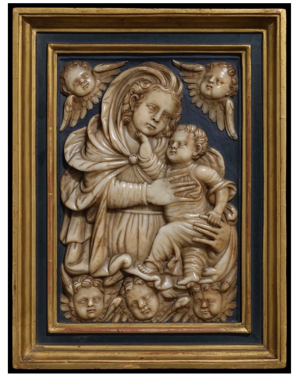 Alabaster Relief Of The Virgin And Child With Angels. Spanish, 16th Century.-photo-5