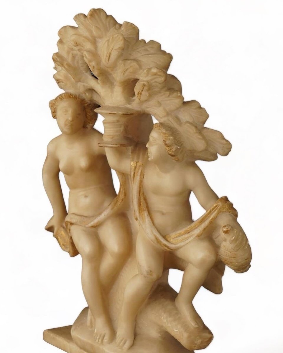 Sculpture En Albâtre De Bacchus Et Ariane. Sicilien, XVIIe Siècle. -photo-3