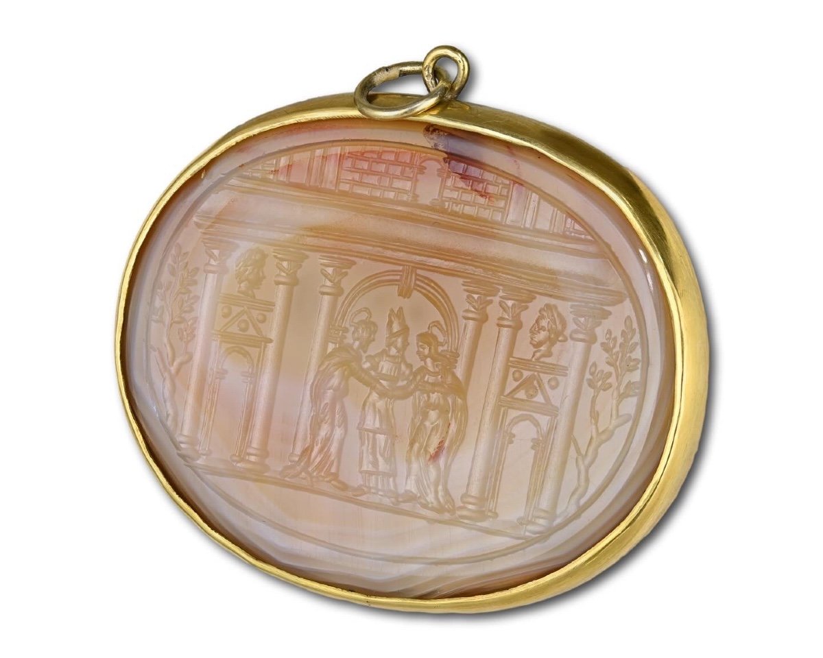 Large Agate Intaglio Depicting The Marriage Of The Virgin. Italian, 17th Century-photo-3