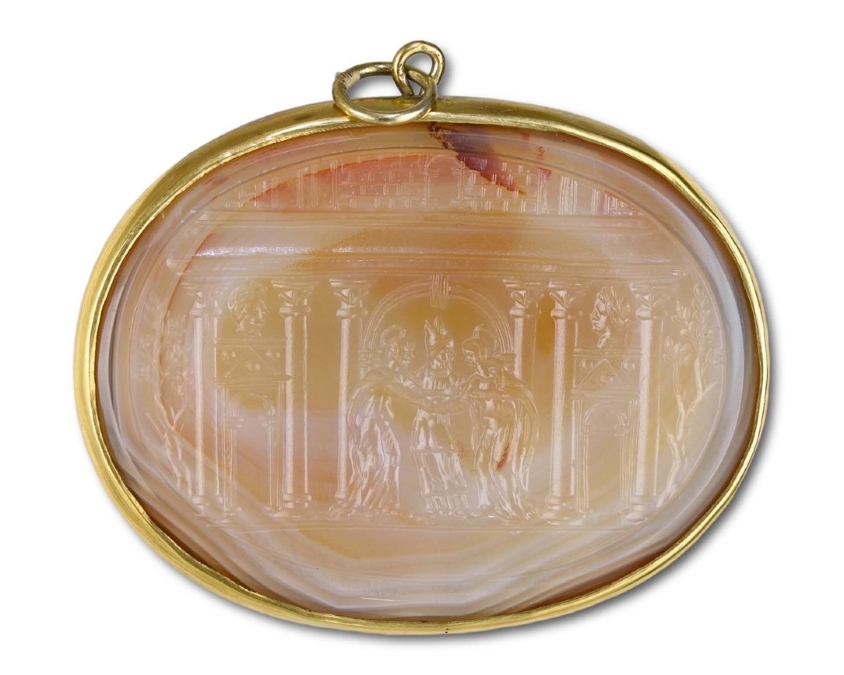 Large Agate Intaglio Depicting The Marriage Of The Virgin. Italian, 17th Century-photo-1