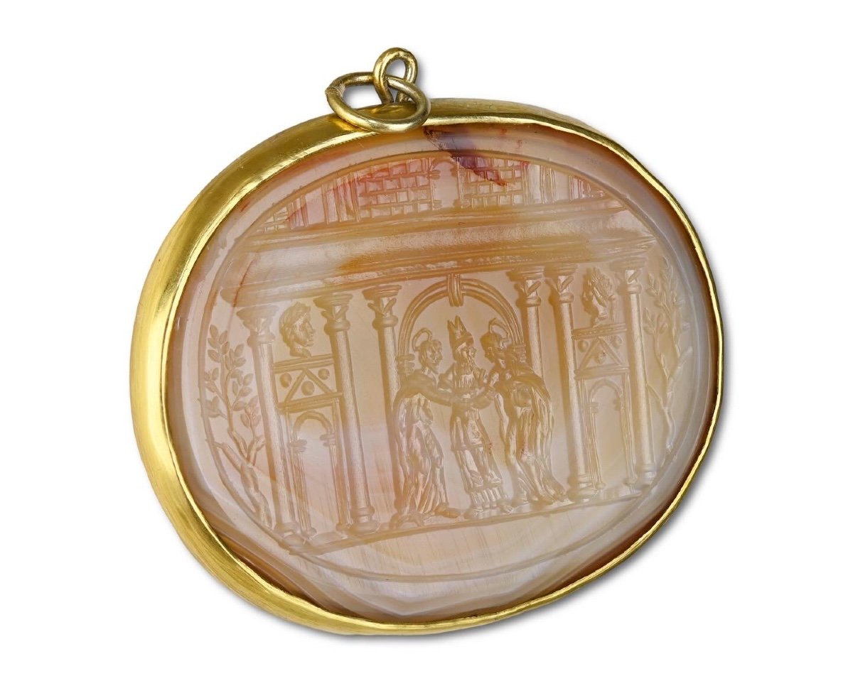 Large Agate Intaglio Depicting The Marriage Of The Virgin. Italian, 17th Century-photo-2