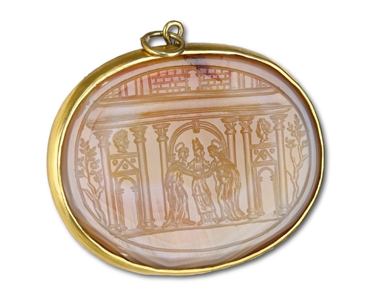 Large Agate Intaglio Depicting The Marriage Of The Virgin. Italian, 17th Century-photo-4