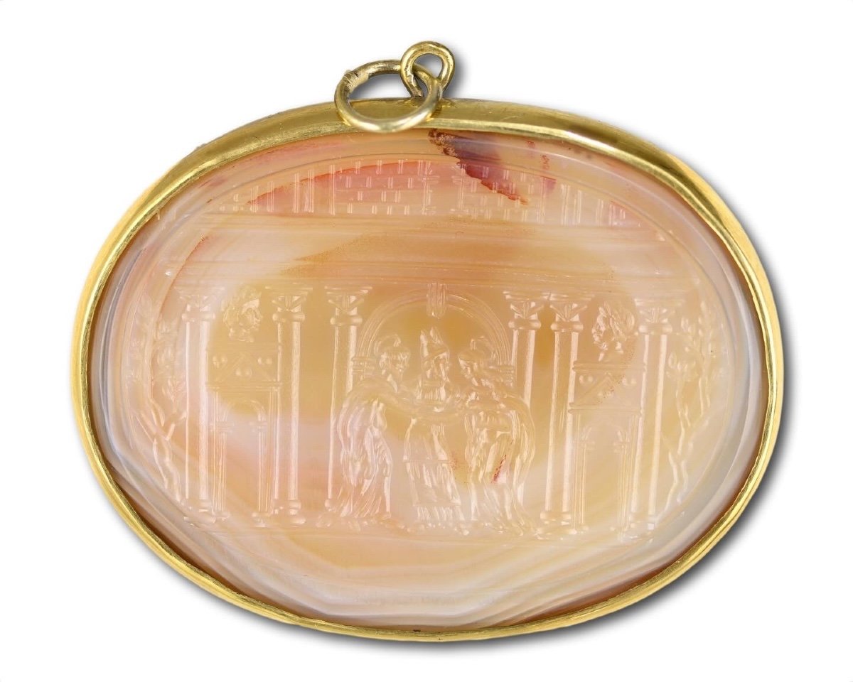 Large Agate Intaglio Depicting The Marriage Of The Virgin. Italian, 17th Century-photo-5