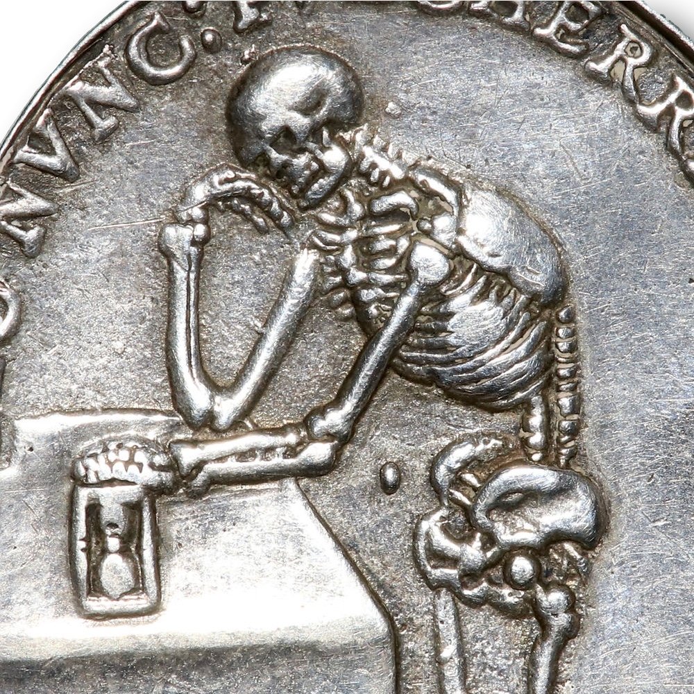 Médaille Vanité En Argent Avec Un Squelette Et Un Buste De Femme. Allemand, XVIIe Siècle  -photo-3