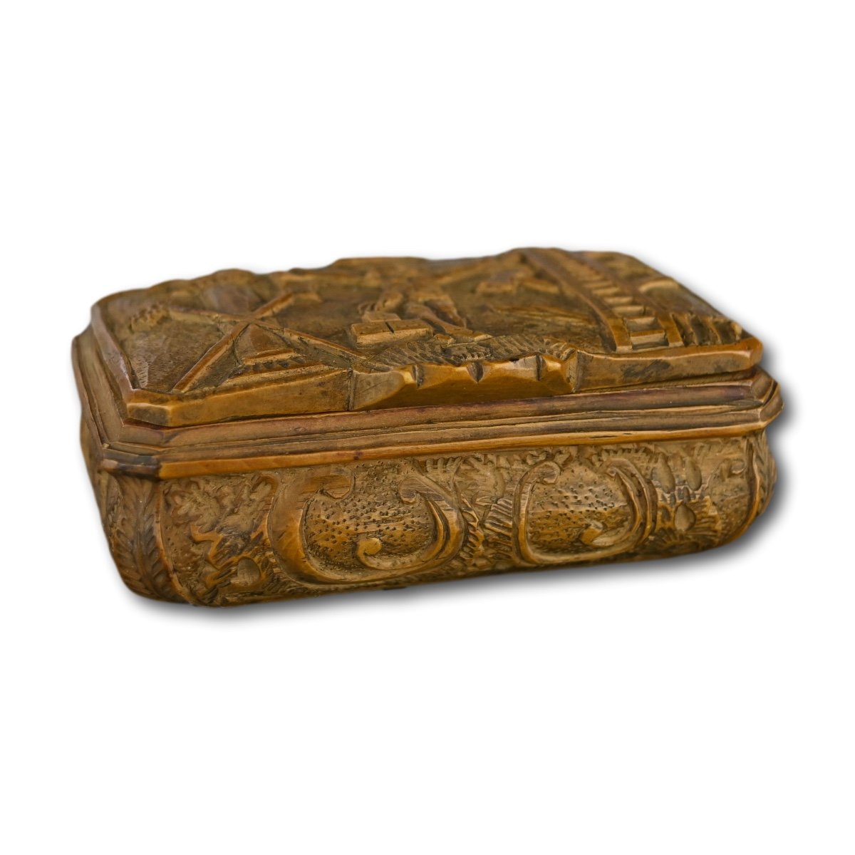 Boxwood Snuff Box Carved With The Crucifixion. German, 18th Century.-photo-1