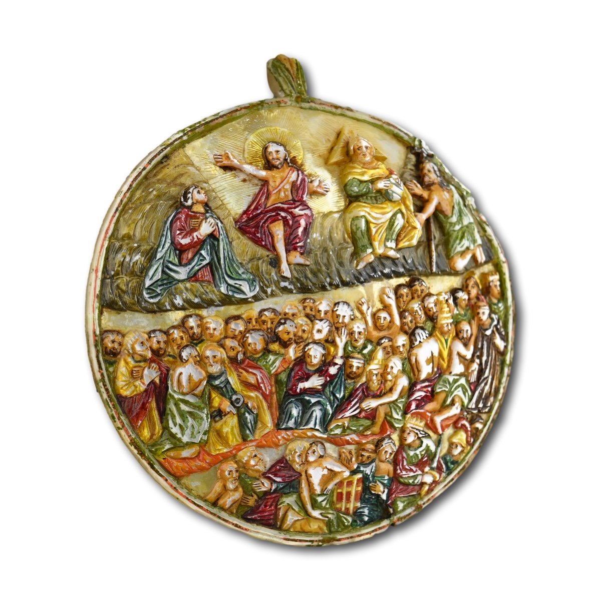 Coquille De Perle Polychromée Avec Le Jugement Dernier. Coloniale Espagnole, XVIIIe Siècle  -photo-2