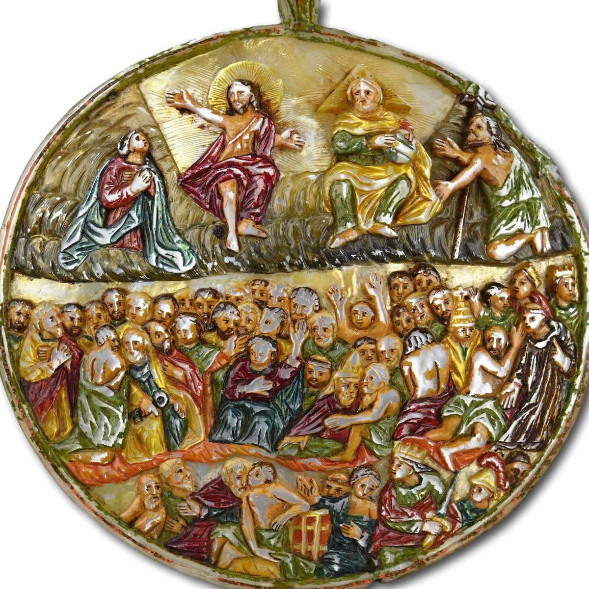 Coquille De Perle Polychromée Avec Le Jugement Dernier. Coloniale Espagnole, XVIIIe Siècle  -photo-1