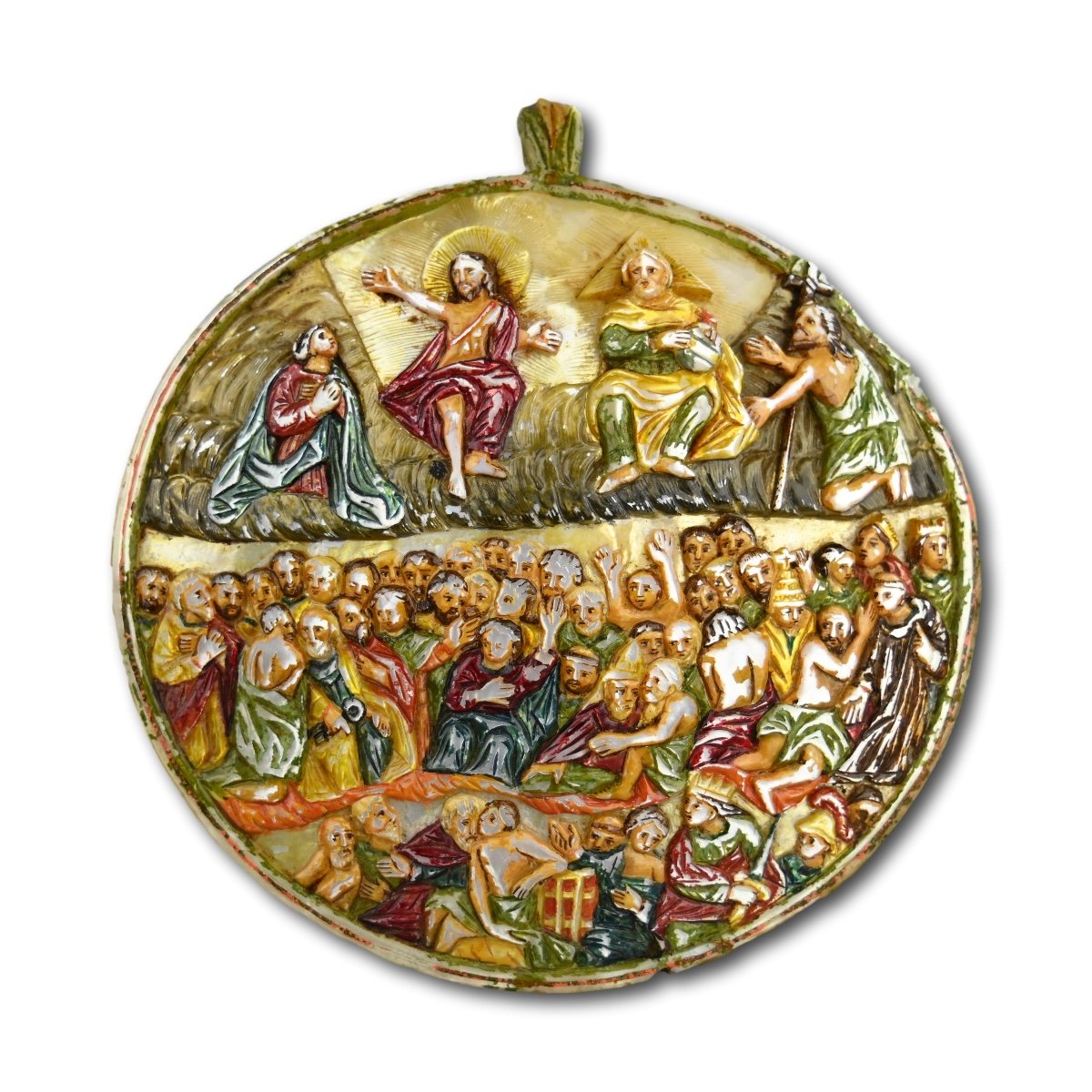Coquille De Perle Polychromée Avec Le Jugement Dernier. Coloniale Espagnole, XVIIIe Siècle  