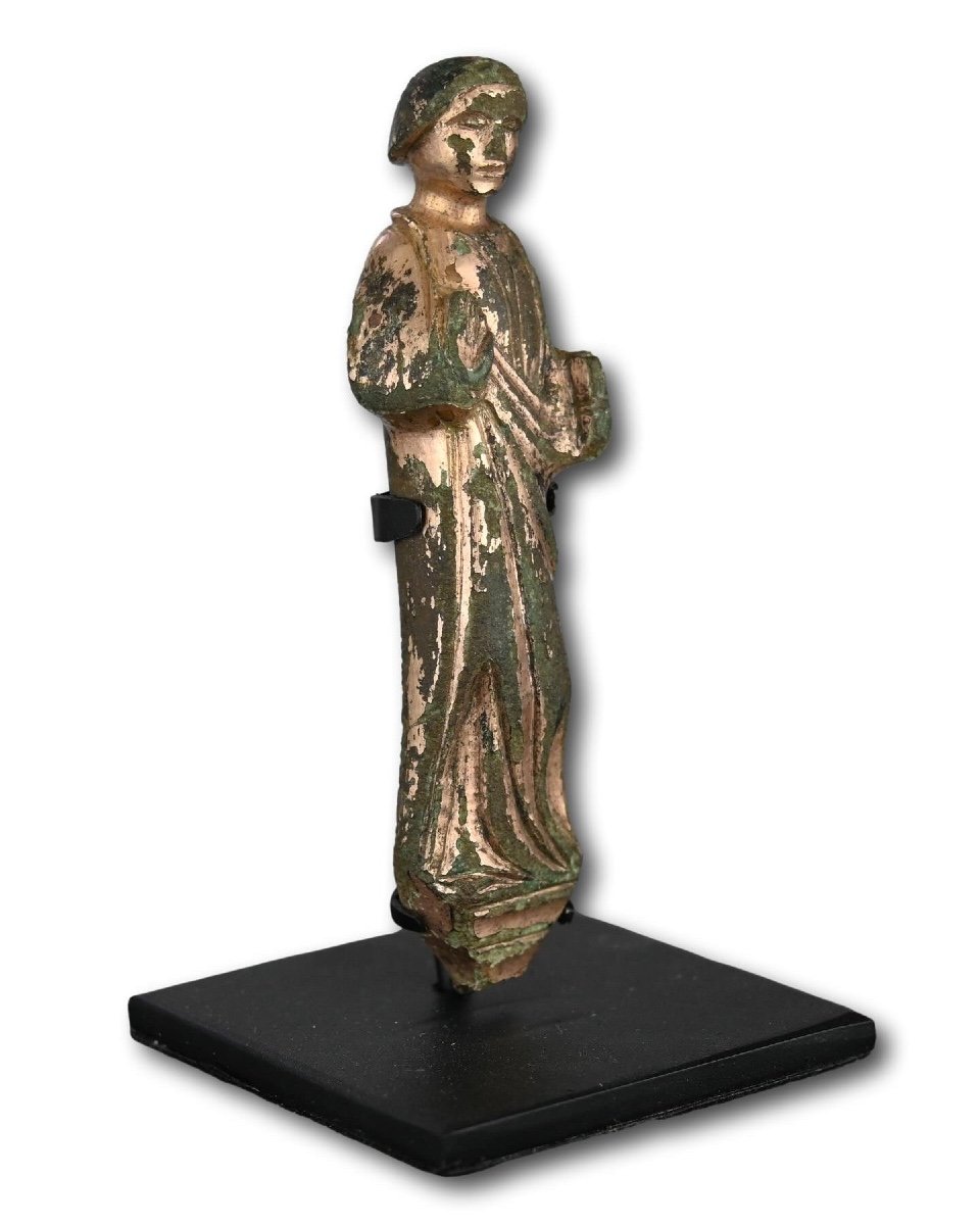 Gilt Bronze Figure Of Saint John The Evangelist. English, 13/14th Century. -photo-4