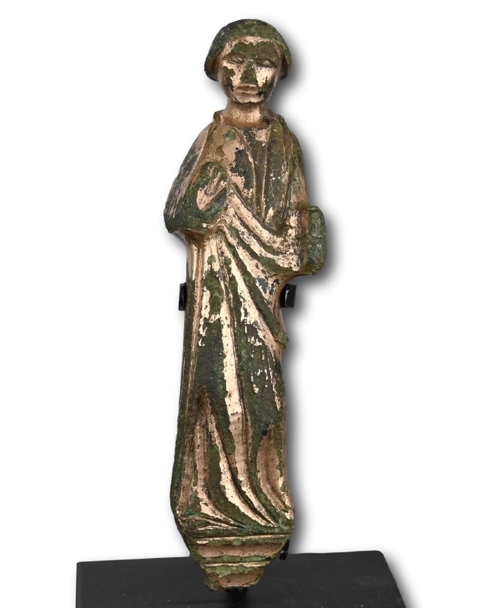 Gilt Bronze Figure Of Saint John The Evangelist. English, 13/14th Century. 