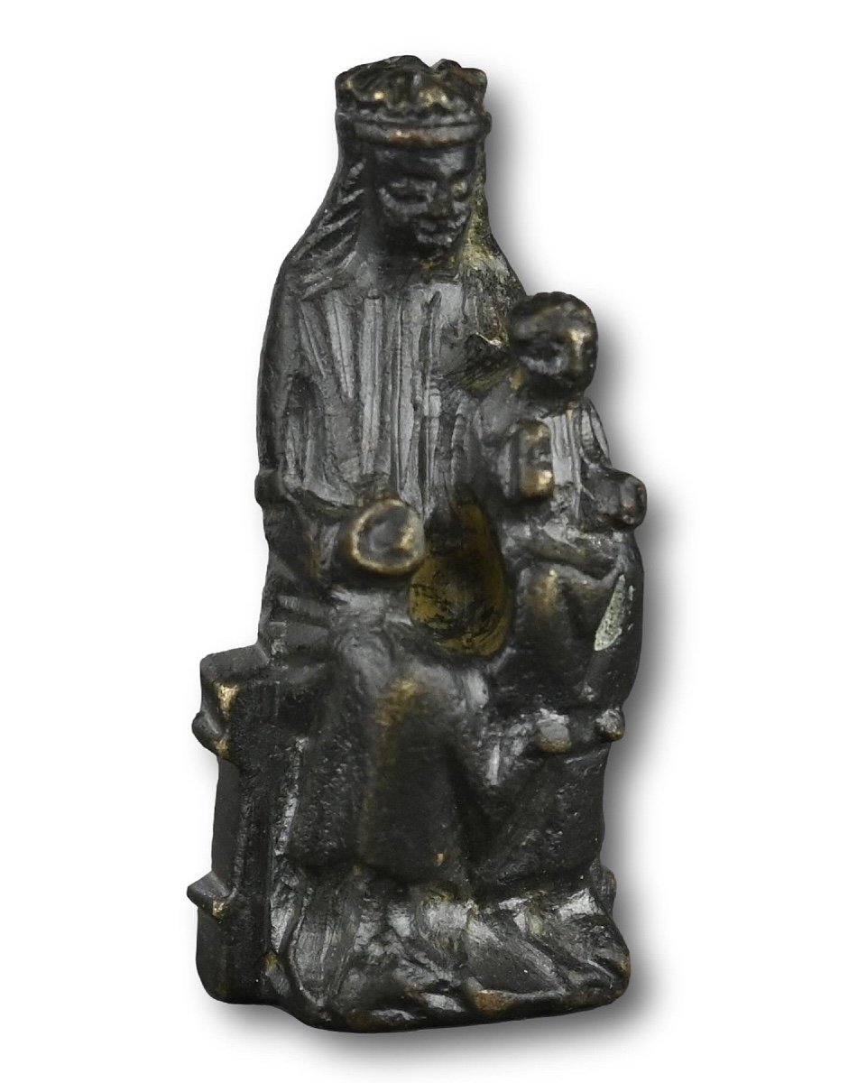 Bronze Figure Of The Seated Madonna And Child. English Or German, 14th Century.