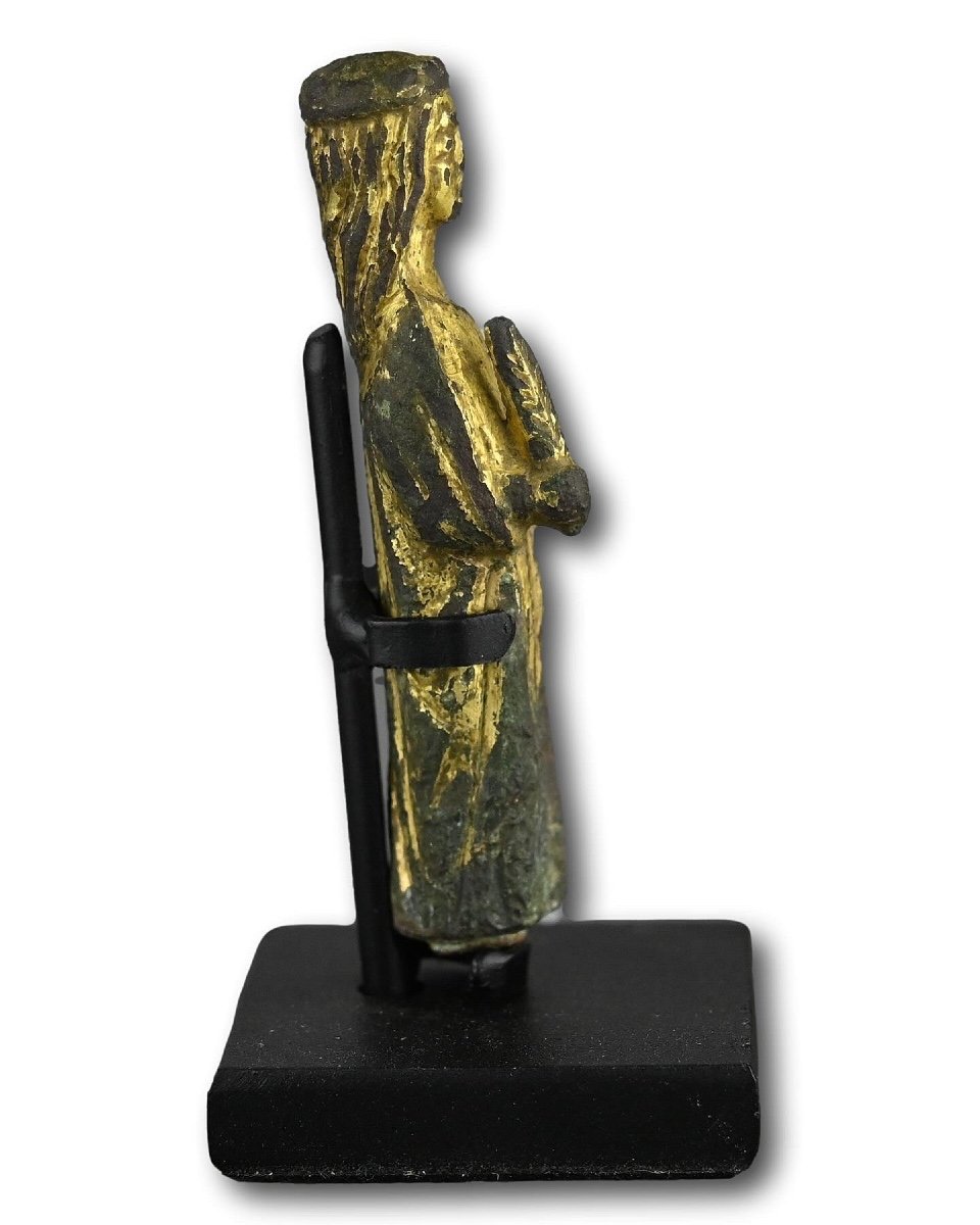 Petite Figure En Bronze Doré De Sainte Catherine d'Alexandrie. Anglais, XVe Siècle  -photo-4