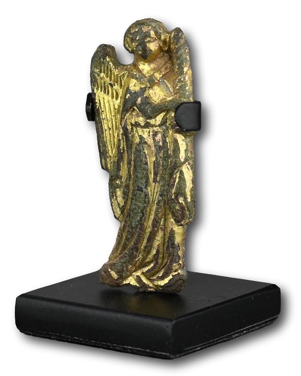 A Gilt Bronze Figure Of Candle Bearing Angel. Probably French, 14th Century.-photo-3