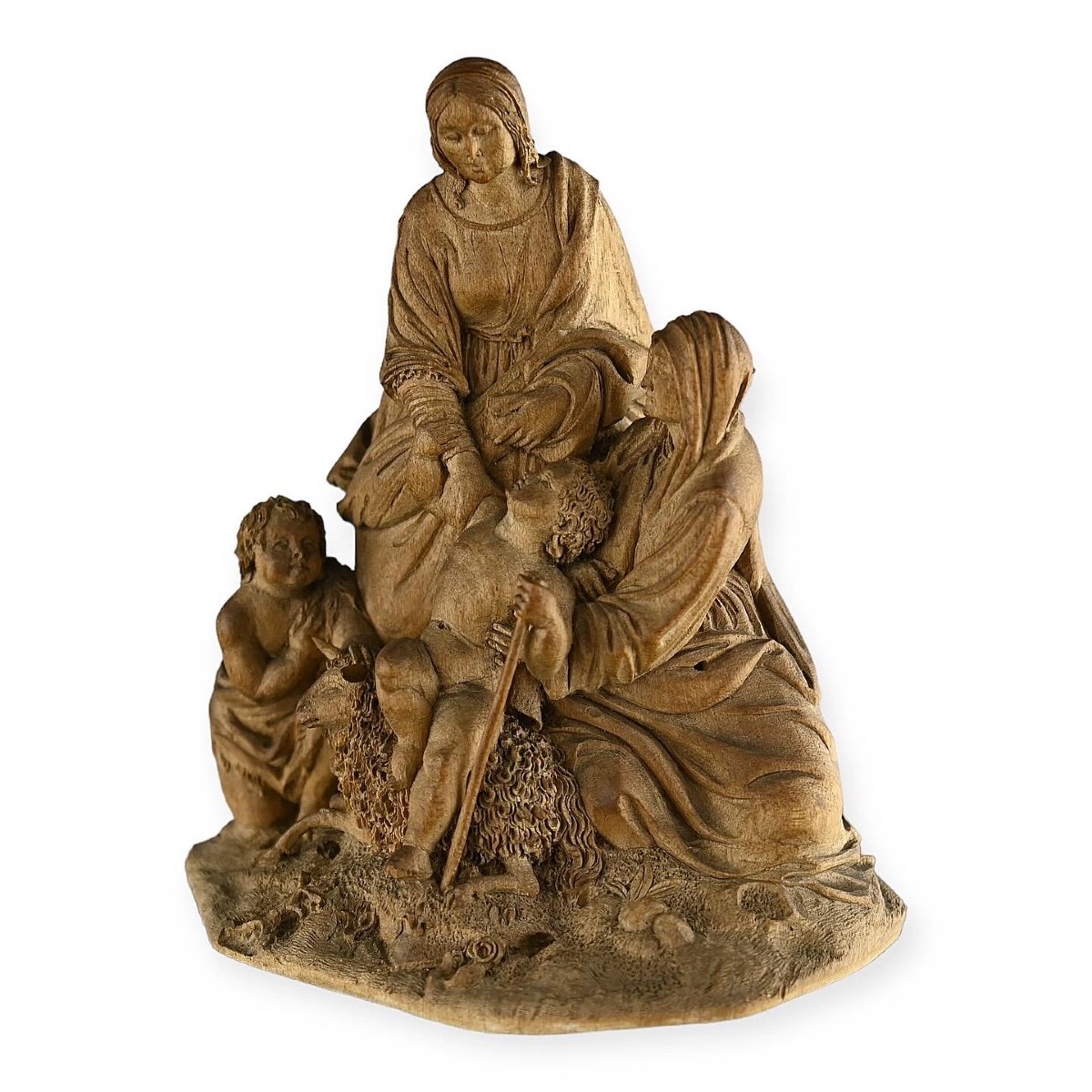 Groupe En Bois Fruitier De La Vierge à l'Enfant. Allemand, XVIIIe Siècle. -photo-2