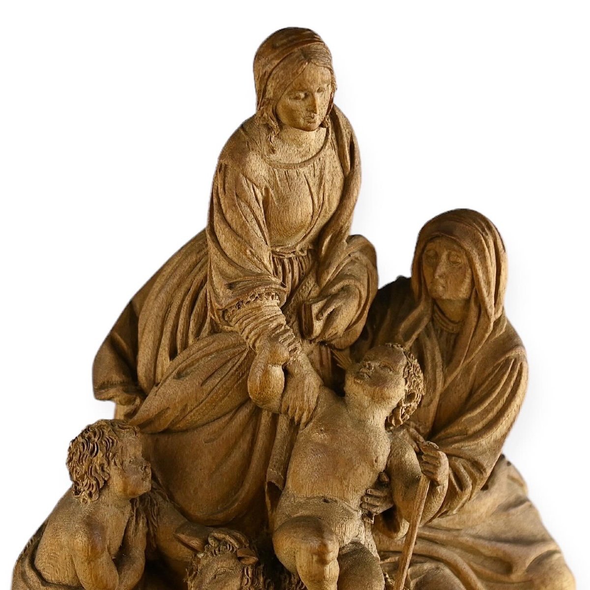 Groupe En Bois Fruitier De La Vierge à l'Enfant. Allemand, XVIIIe Siècle. -photo-3
