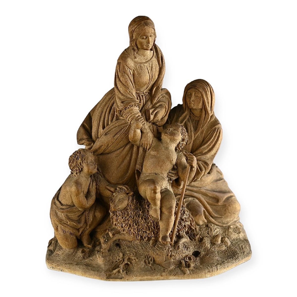 Groupe En Bois Fruitier De La Vierge à l'Enfant. Allemand, XVIIIe Siècle. -photo-1