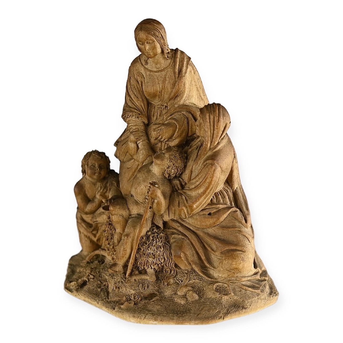 Groupe En Bois Fruitier De La Vierge à l'Enfant. Allemand, XVIIIe Siècle. -photo-2
