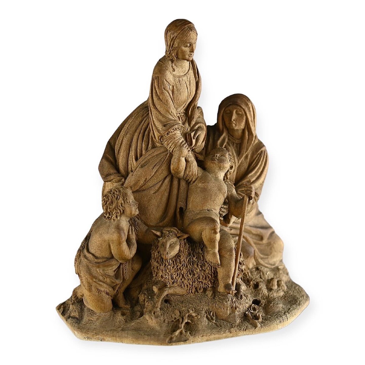 Groupe En Bois Fruitier De La Vierge à l'Enfant. Allemand, XVIIIe Siècle. -photo-3