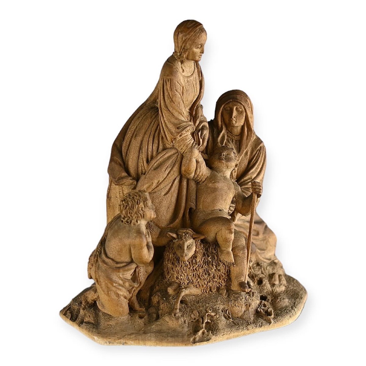 Groupe En Bois Fruitier De La Vierge à l'Enfant. Allemand, XVIIIe Siècle. -photo-5