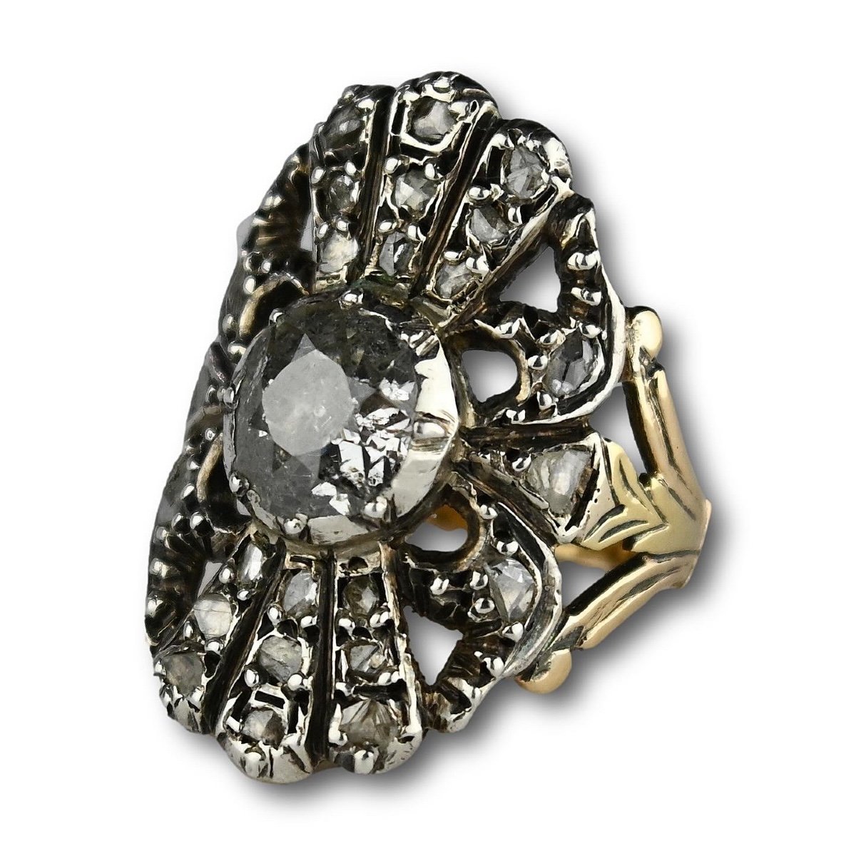 Bague Géorgienne En Or Et Argent Sertie De Diamants. Anglais, Début Du XIXe Siècle.  -photo-2