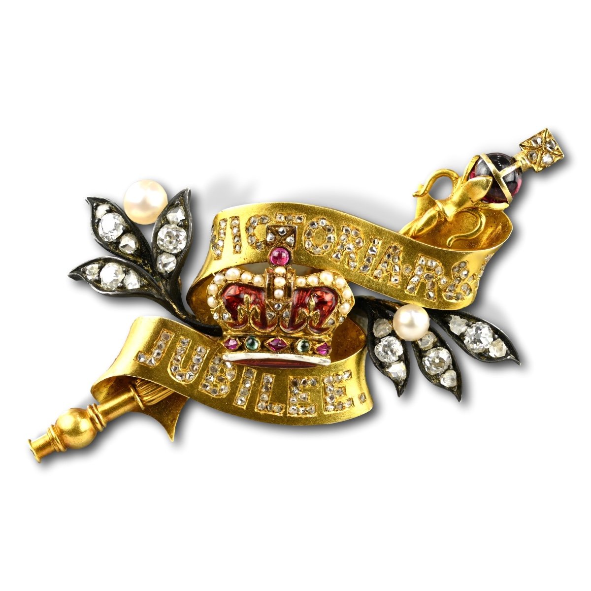 Broche En Or Commémorant Le Jubilé De La Reine Victoria. Anglais, Fin Du 19ème Siècle.   