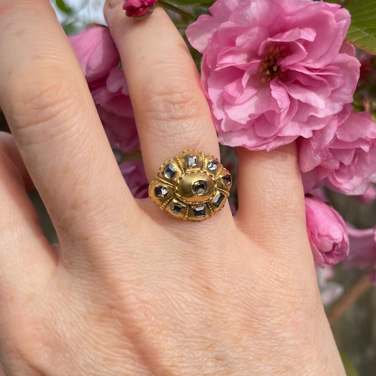 Bague En Or à Haute Teneur En Carats Et Diamants Taille Table. Ibérique, Fin Du XVIIe Siècle.  -photo-4