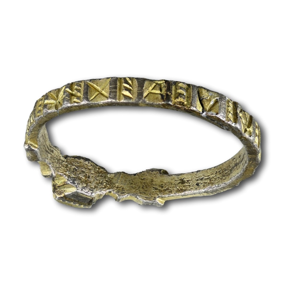 Medieval Silver Gilt And Niello Ring With Dragons. Italian, 13th / 14th Century.-photo-3