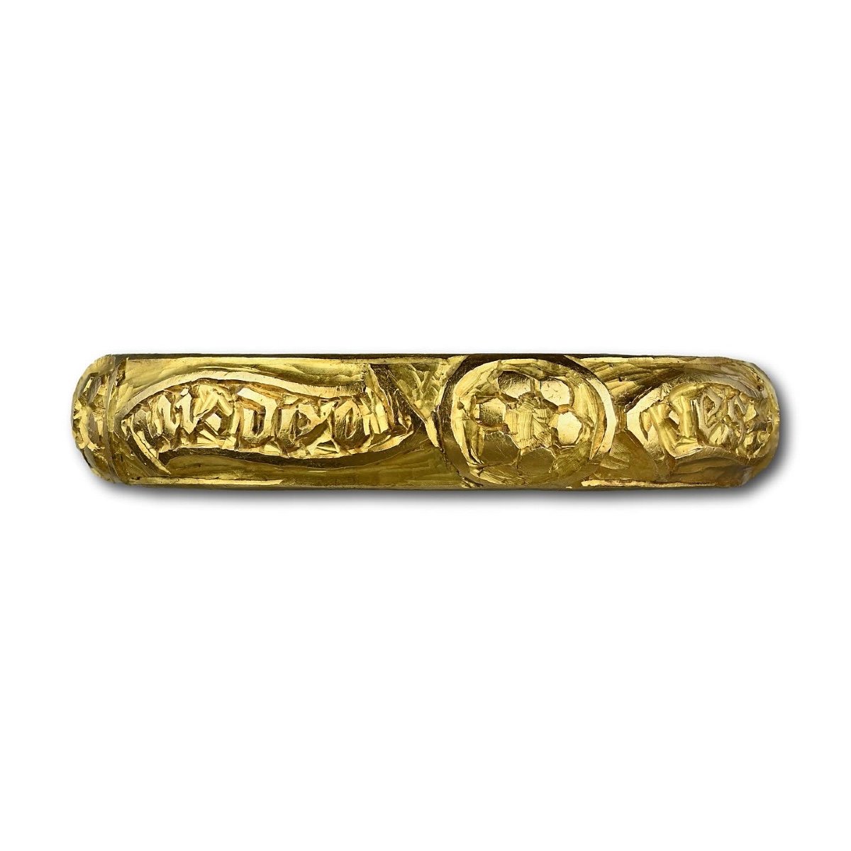 Bague Bouquet En Or Gravée d'Une Lettre Noire. Probablement Anglais, XVe Siècle.-photo-3