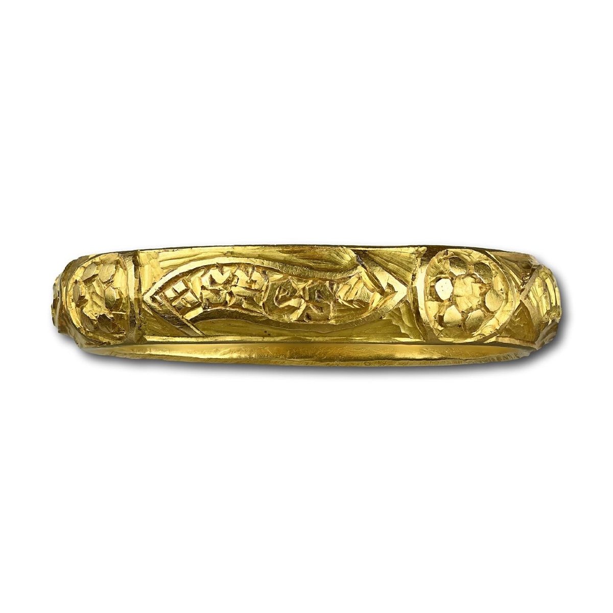 Gold Posy Ring Engraved With Black Letter. Probably English, 15th Century.