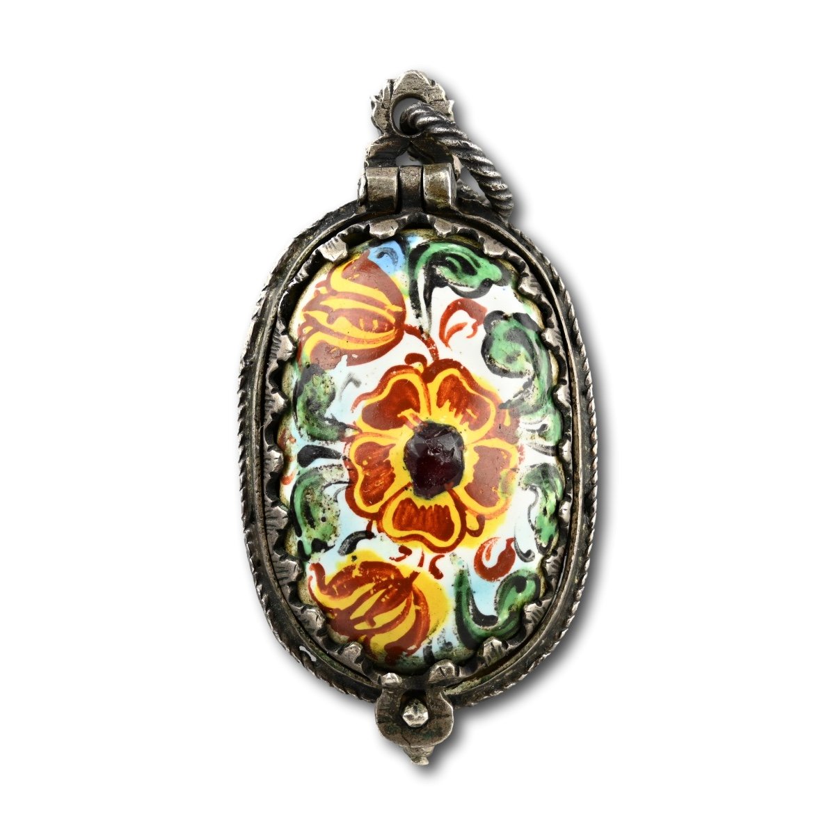 Pomander En émail Monté En Argent à Décor De Fleurs. Allemand, XVIIe Siècle. -photo-2