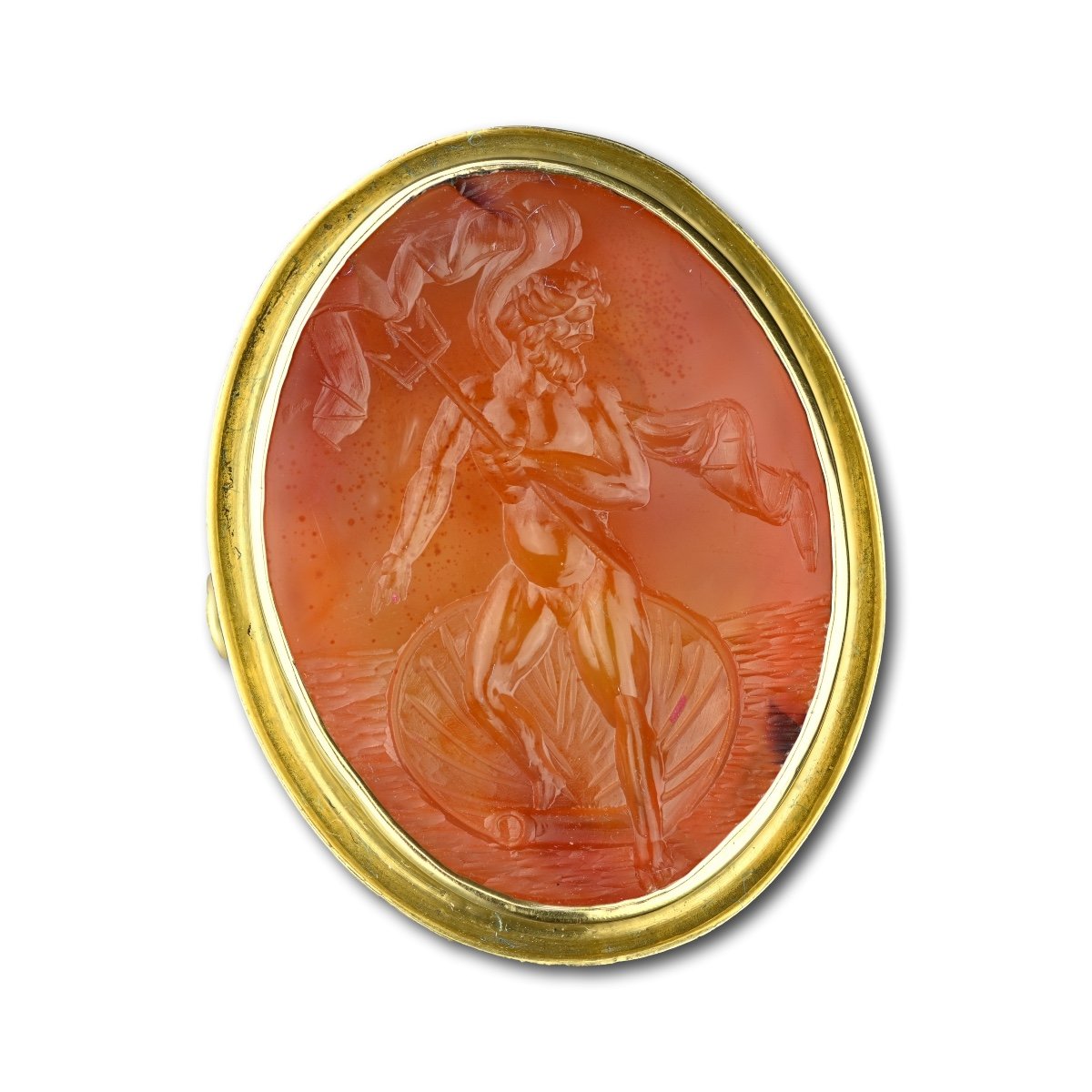 Gold Ring With A Carnelian Intaglio Of Neptune. Italian, Early 19th Century.-photo-2