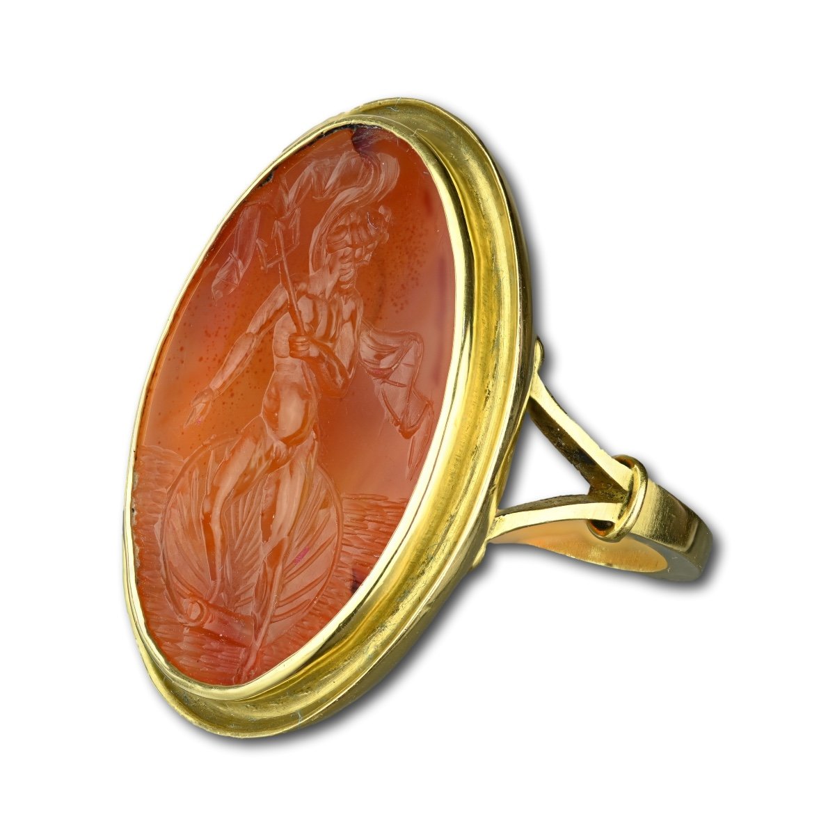 Gold Ring With A Carnelian Intaglio Of Neptune. Italian, Early 19th Century.-photo-3