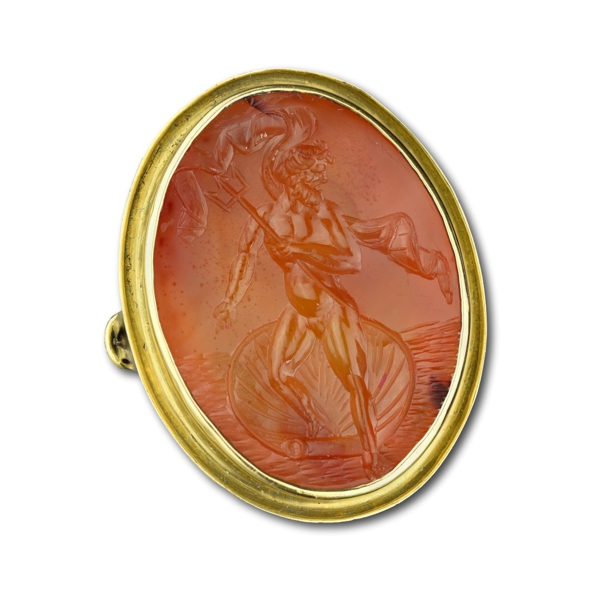 Gold Ring With A Carnelian Intaglio Of Neptune. Italian, Early 19th Century.-photo-4