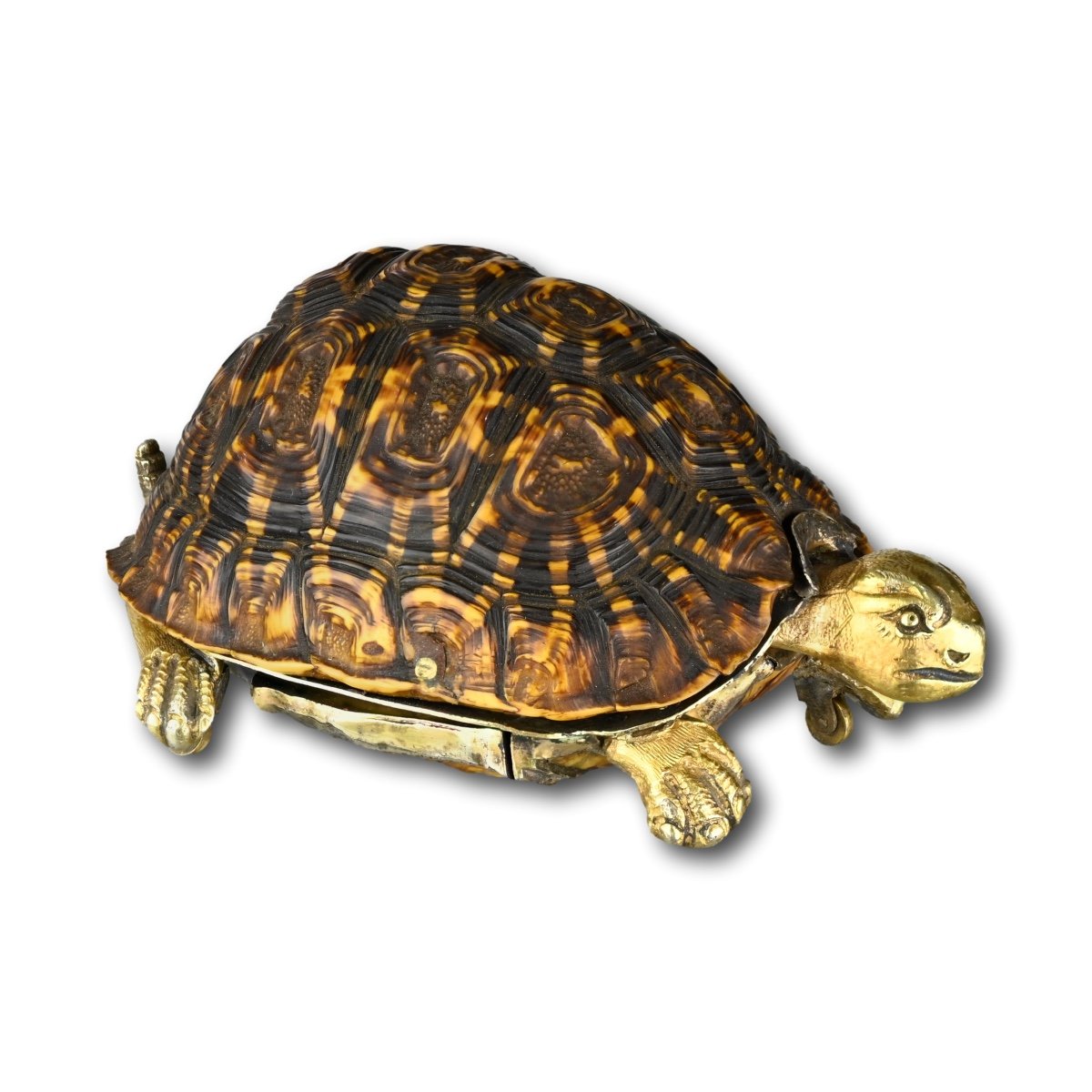 Tabatière En Forme De Tortue étoilée Montée En Vermeil Et Argent. Européenne, 19ème Siècle.-photo-2