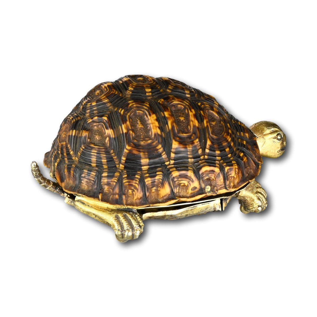 Tabatière En Forme De Tortue étoilée Montée En Vermeil Et Argent. Européenne, 19ème Siècle.-photo-3