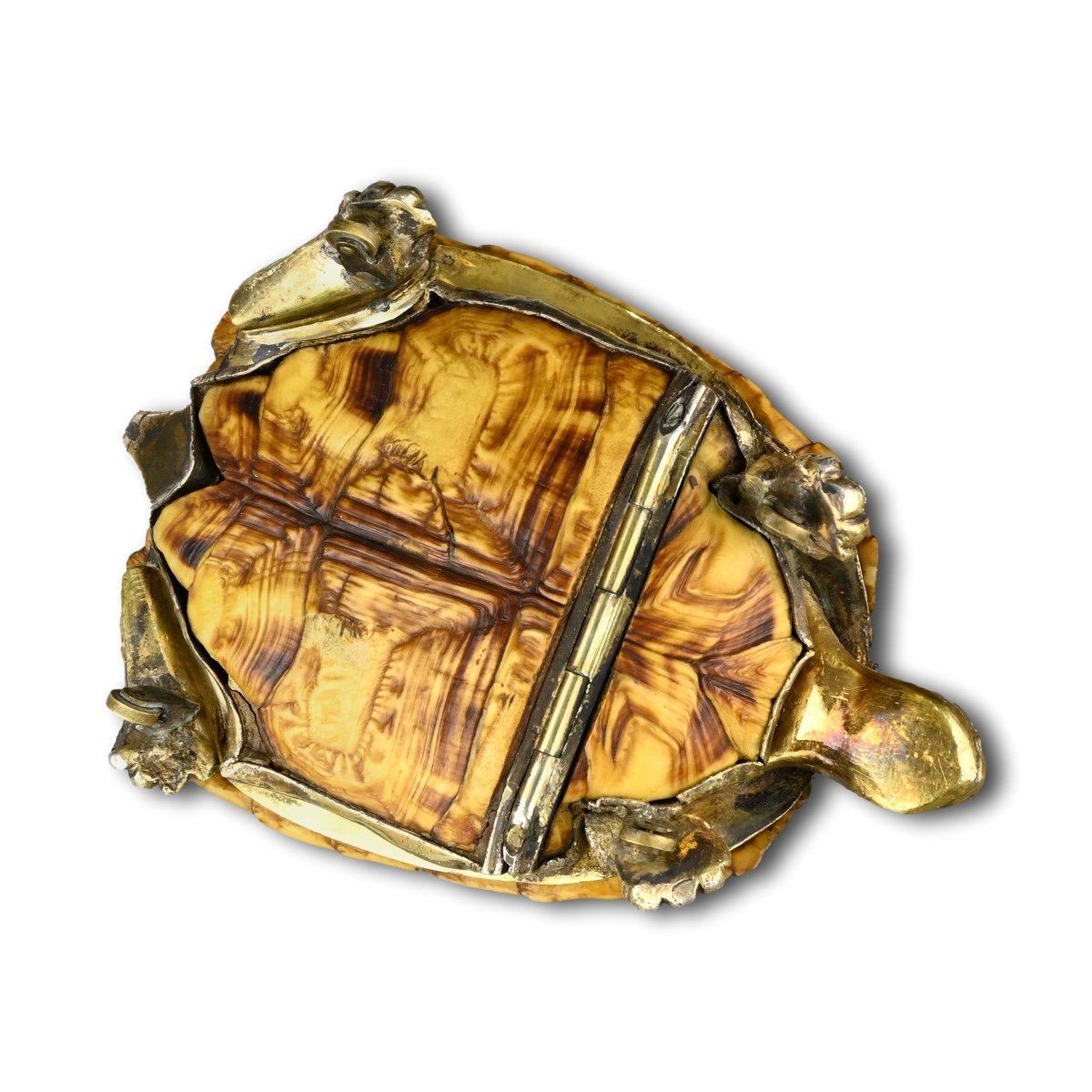 Tabatière En Forme De Tortue étoilée Montée En Vermeil Et Argent. Européenne, 19ème Siècle.-photo-4