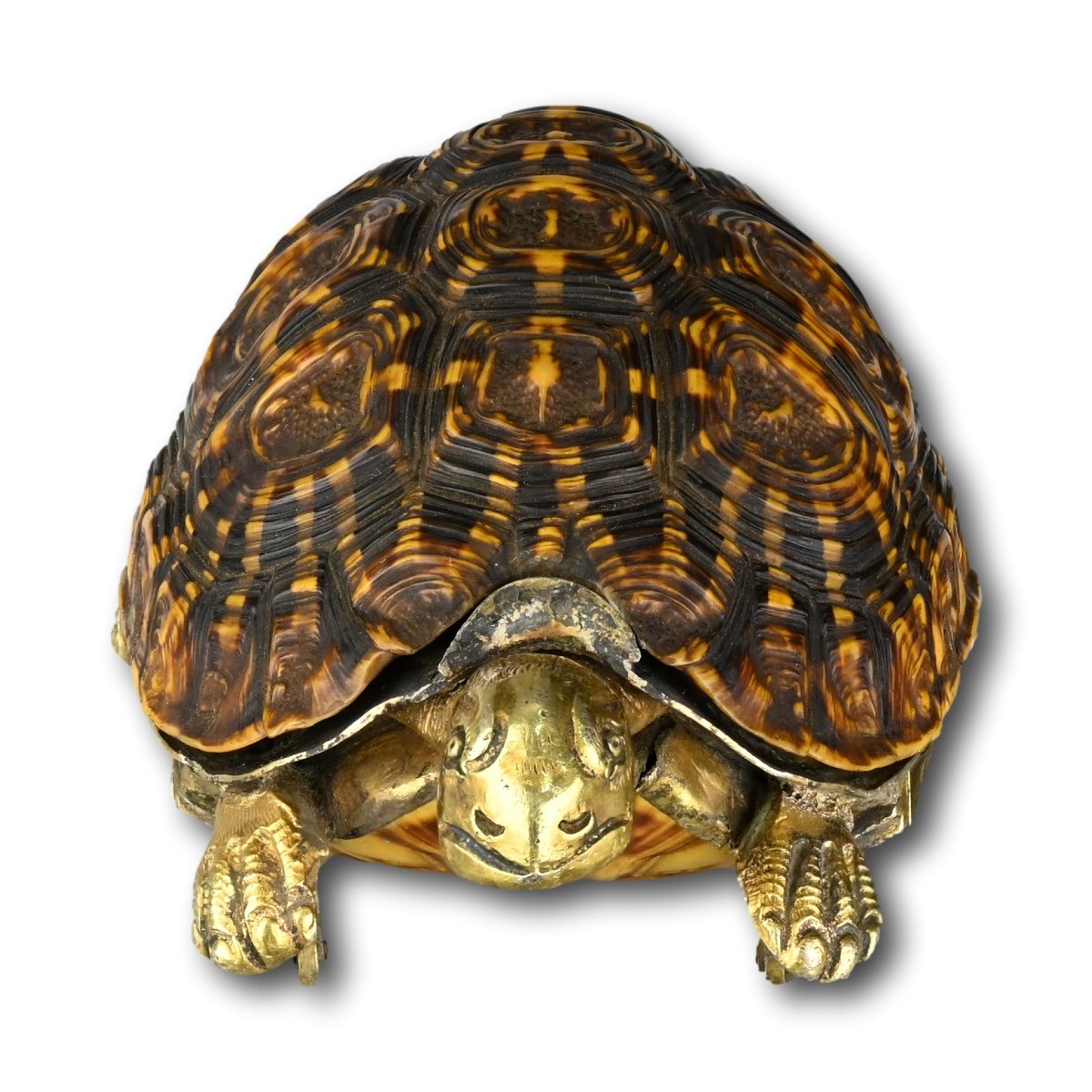 Tabatière En Forme De Tortue étoilée Montée En Vermeil Et Argent. Européenne, 19ème Siècle.-photo-2