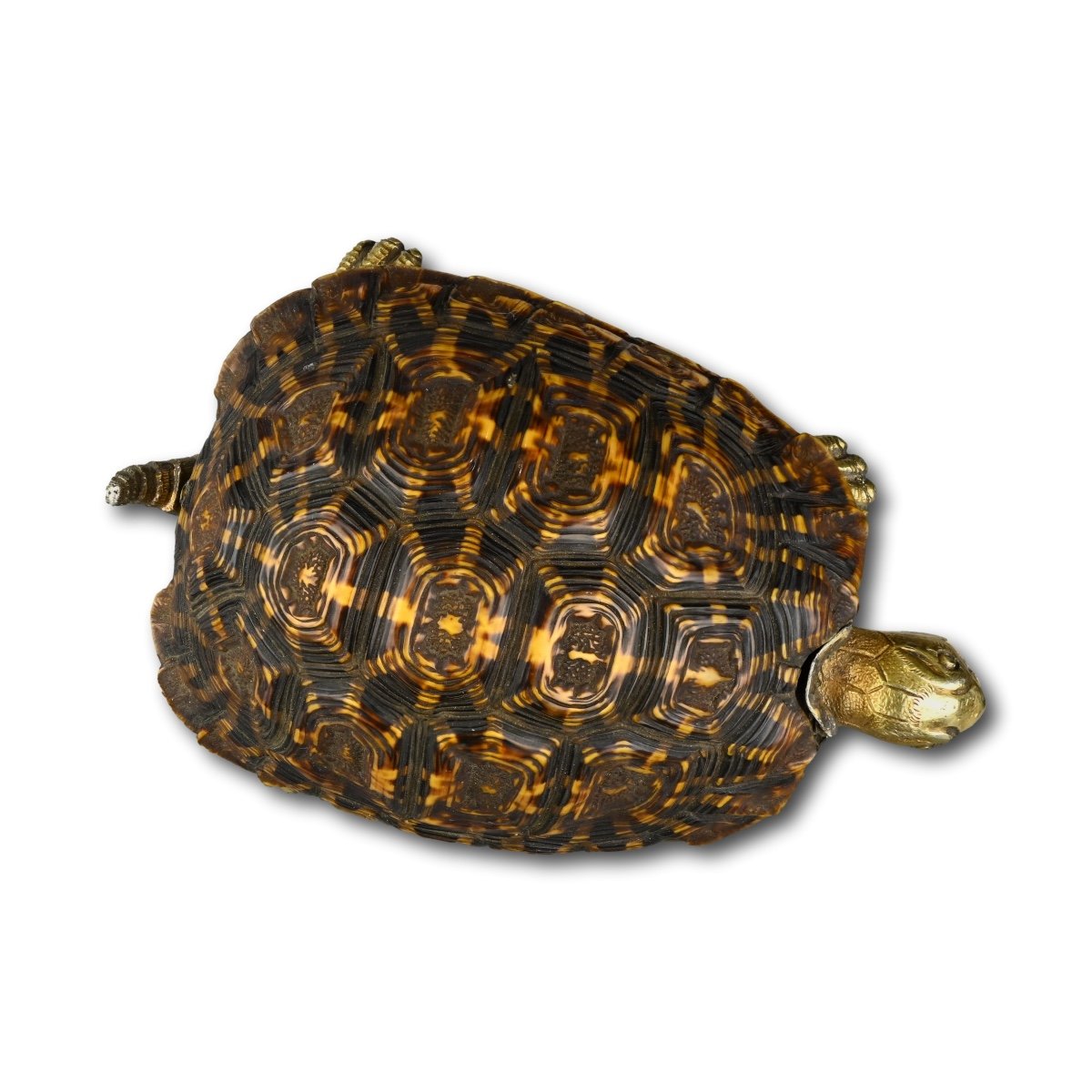 Tabatière En Forme De Tortue étoilée Montée En Vermeil Et Argent. Européenne, 19ème Siècle.-photo-3