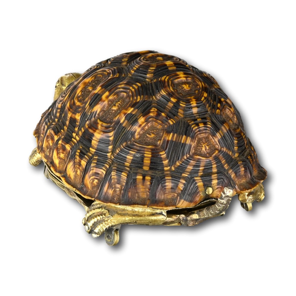 Tabatière En Forme De Tortue étoilée Montée En Vermeil Et Argent. Européenne, 19ème Siècle.-photo-5
