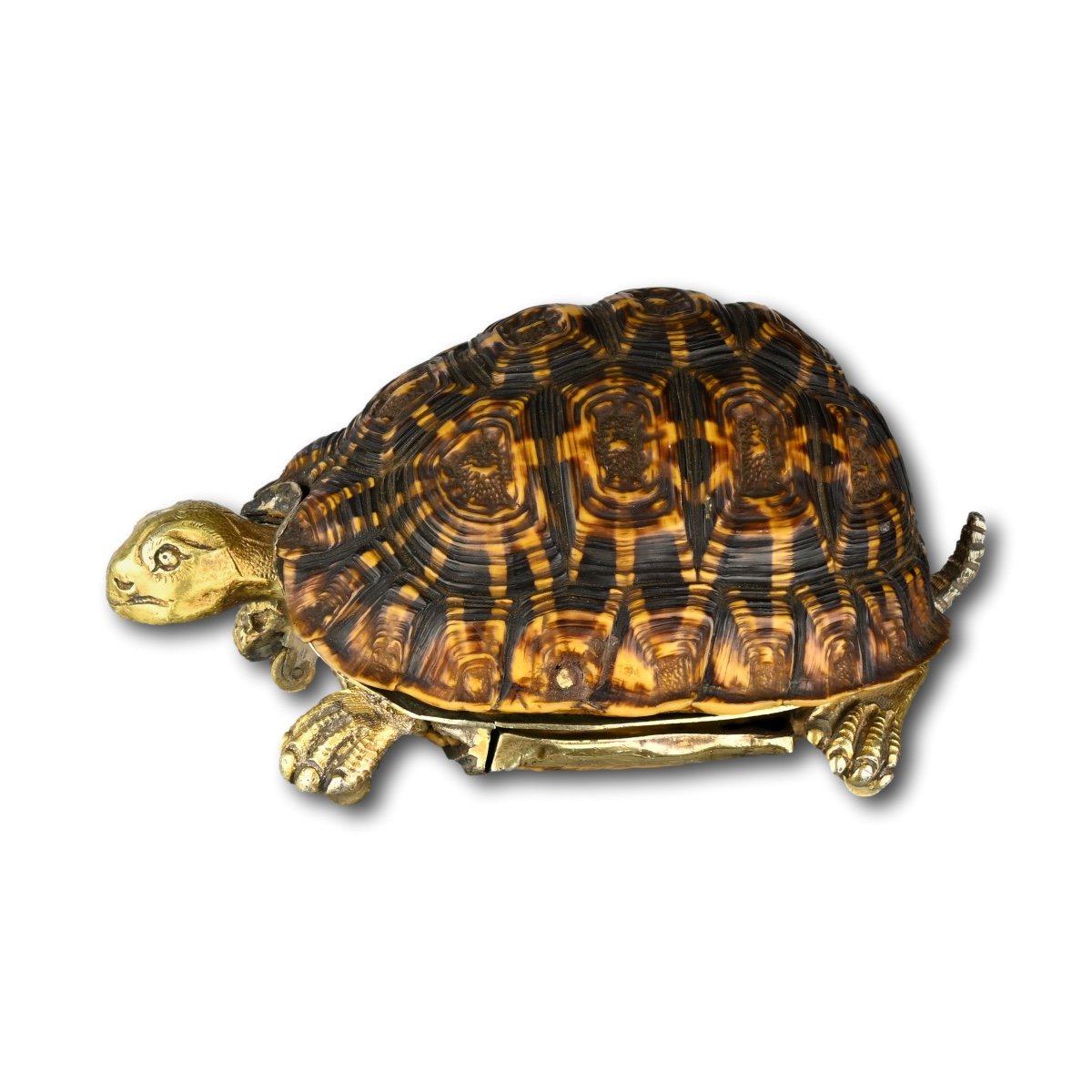Tabatière En Forme De Tortue étoilée Montée En Vermeil Et Argent. Européenne, 19ème Siècle.-photo-6