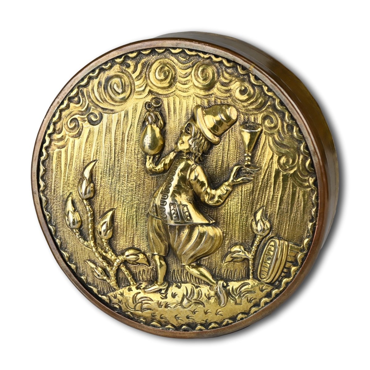 Amusing Silver Gilt Tobacco Box With A Drunk Man. Dutch Or German, 17th Century.-photo-2