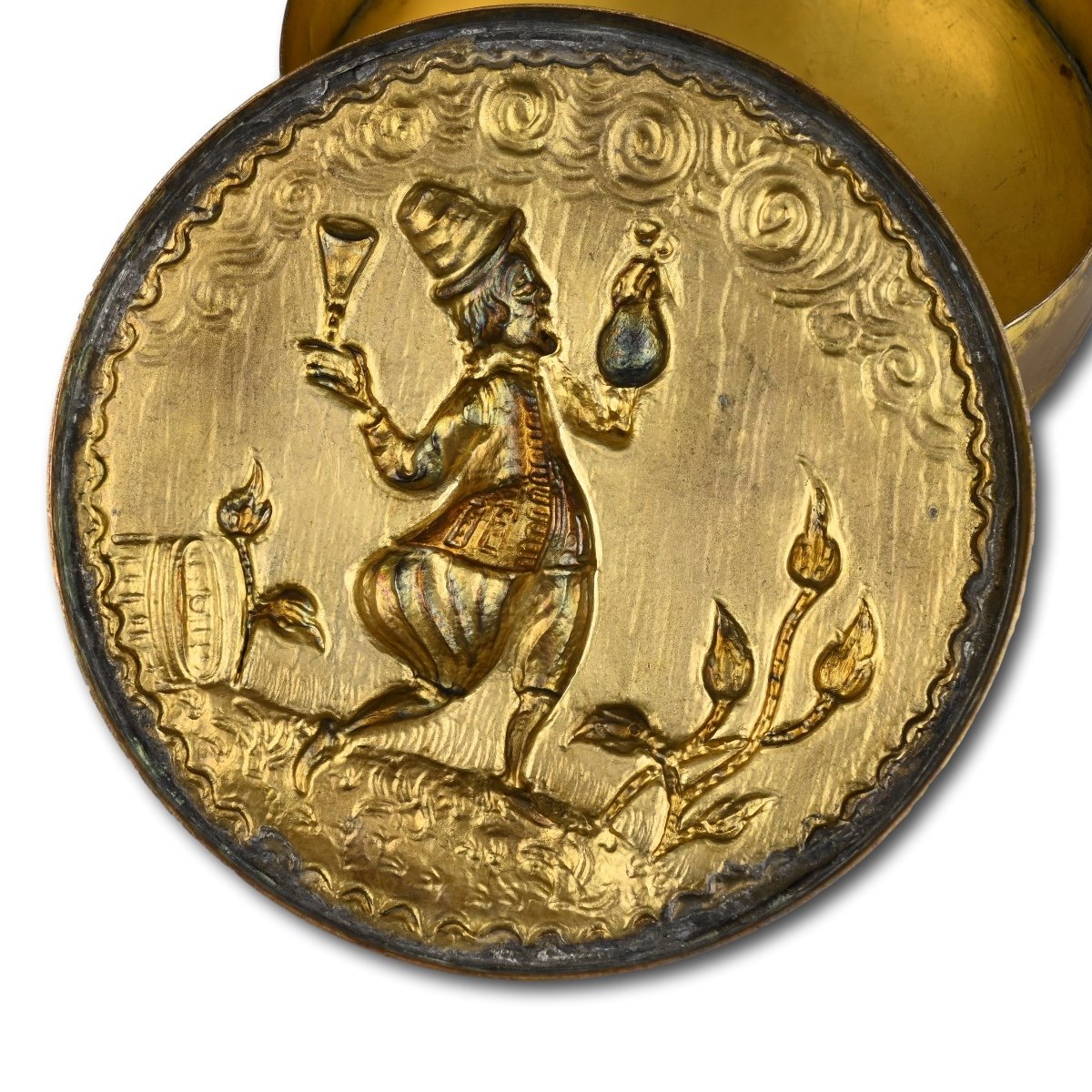 Amusing Silver Gilt Tobacco Box With A Drunk Man. Dutch Or German, 17th Century.-photo-2