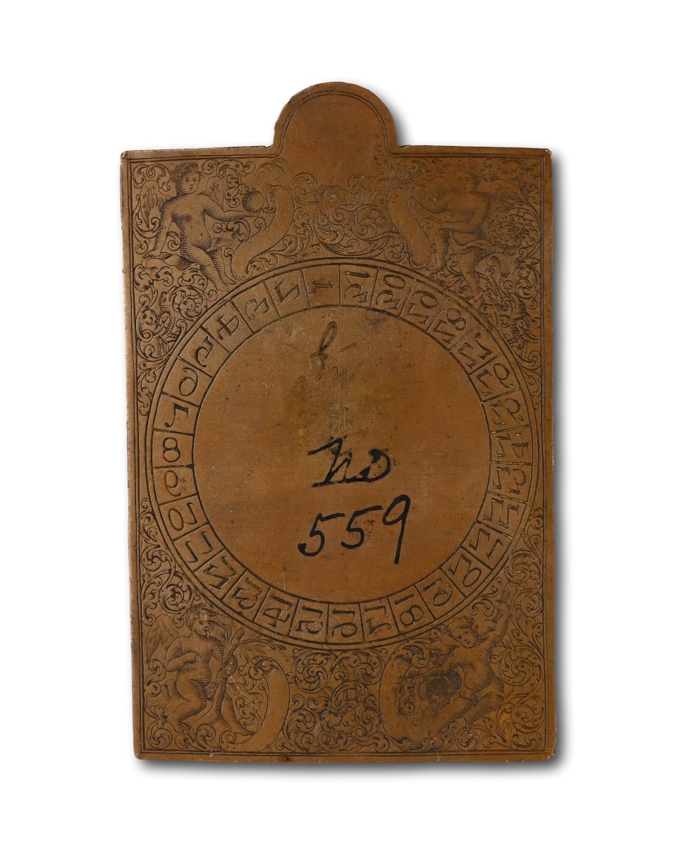 Copper Printing Plate For A Perpetual Calendar. German, Early 18th Century.-photo-4