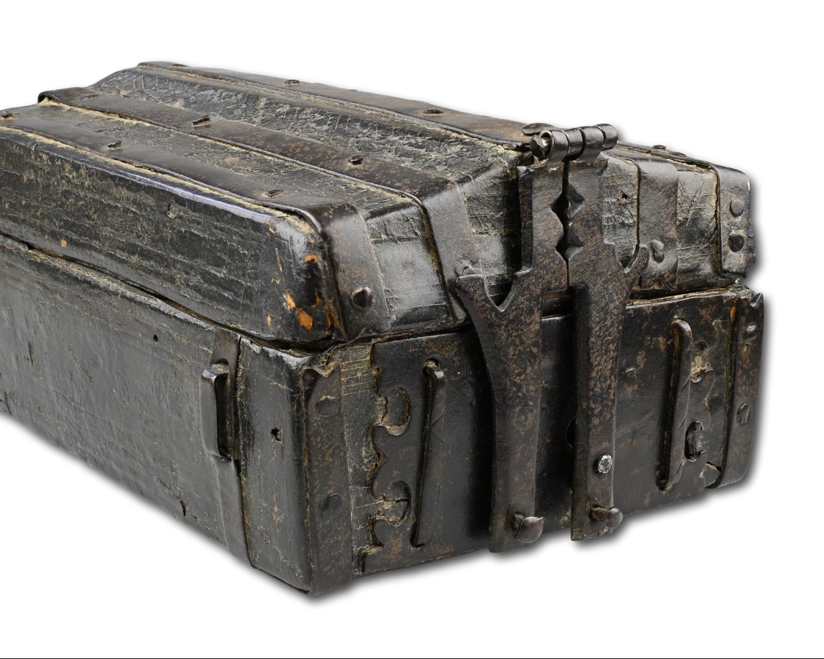 Iron Mounted Leather Missal Box. French, Late 15th Century.-photo-2