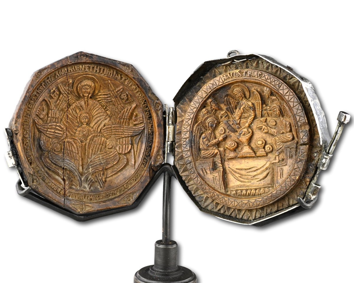 Panagiarion Avec La Vierge Theotokos Et Les Anges à Mamre. Russe, Vers 1500.  
