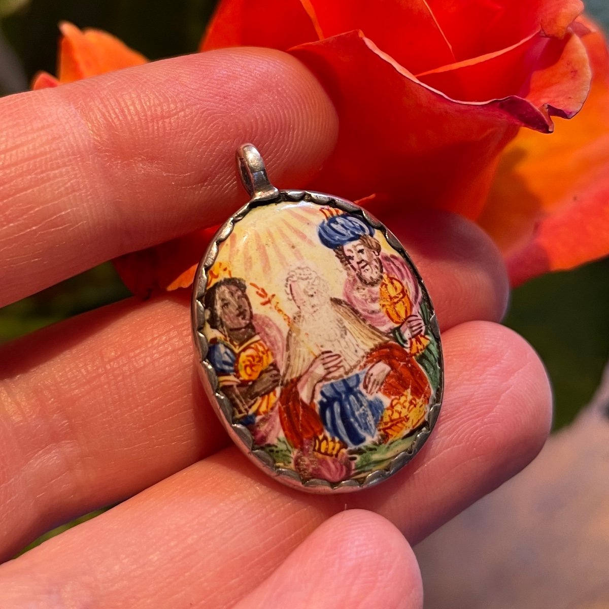 Petit Pendentif De Dévotion Avec Les Rois Mages. Allemand, Vers 1700.  -photo-2