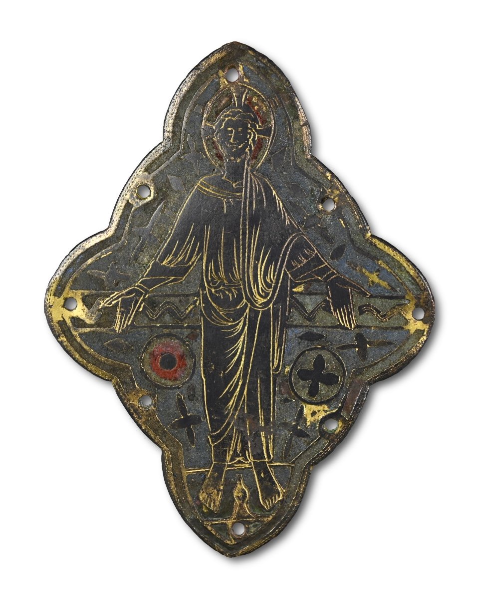 Plaque En émail Champlevé Représentant Le Christ En Majesté. Français, Limoges, XIIIe Siècle.  
