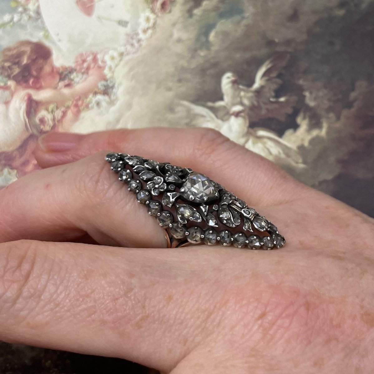 Rose Cut Diamond Ring Decorated With An Allegory Of Love. French, 18th Century.-photo-7