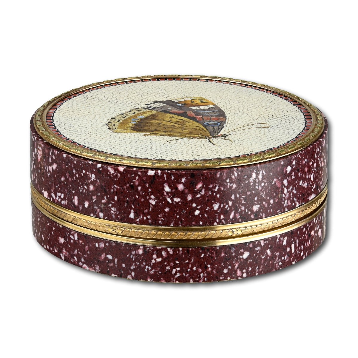 Porphyry And Gold Snuff Box Set With Micromosaic Plaques. Italian, 18th Century.-photo-3