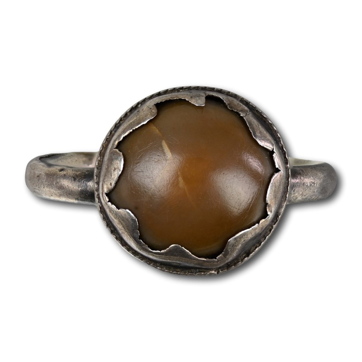 Bague Amulette Rare En Argent Avec Une Pierre De Crapaud. Europe Occidentale, XVIe Siècle -photo-3